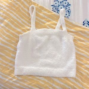 CUTE white fuzzy top for the summer!